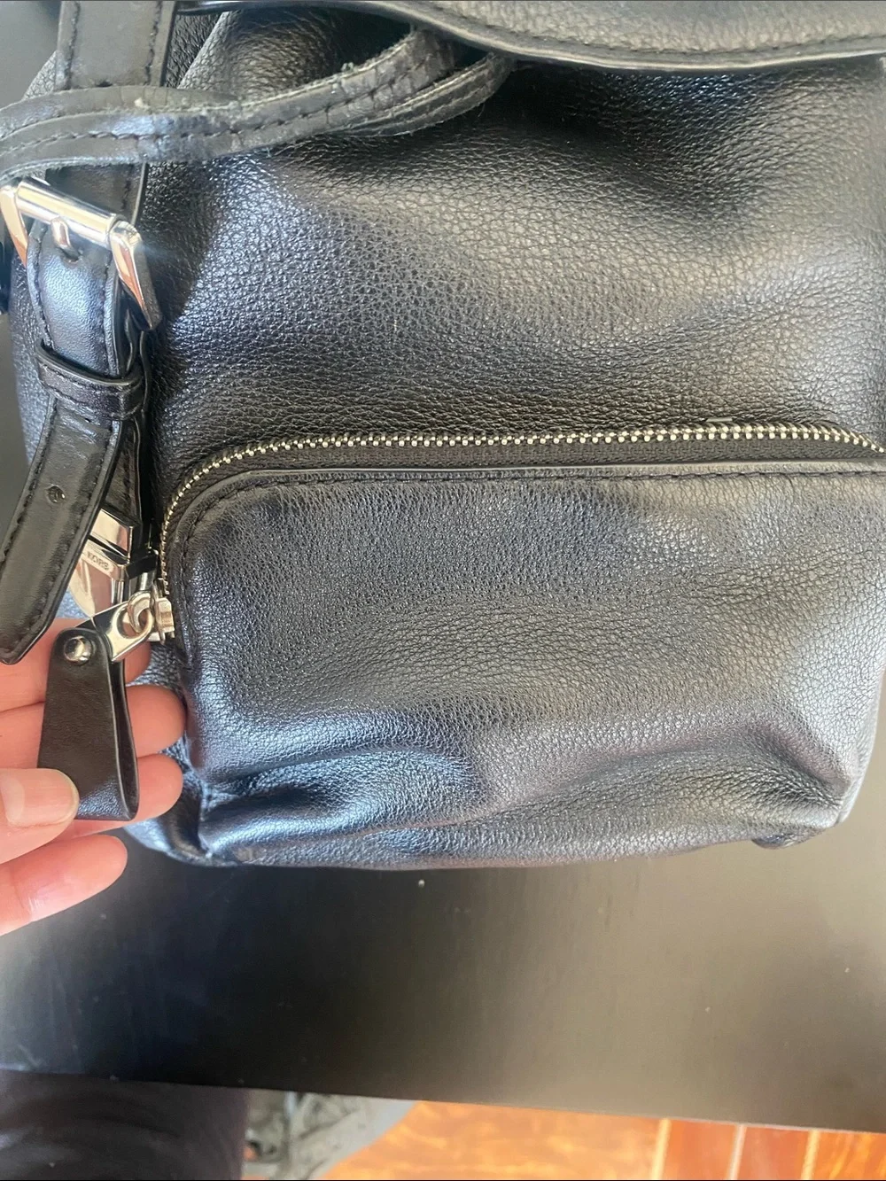 Michael Kors Black Leather Mini Backpack with Gold MK Logo